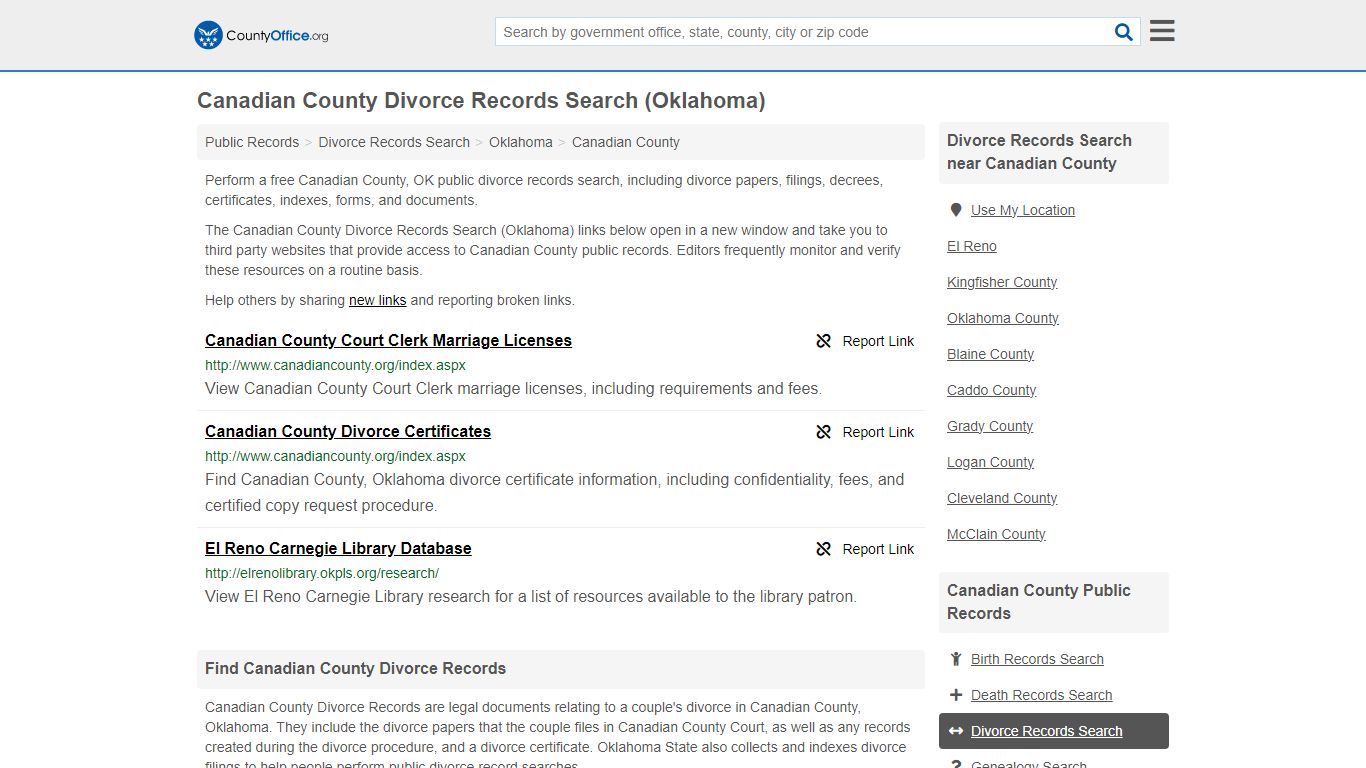 Canadian County Divorce Records Search (Oklahoma) - County Office